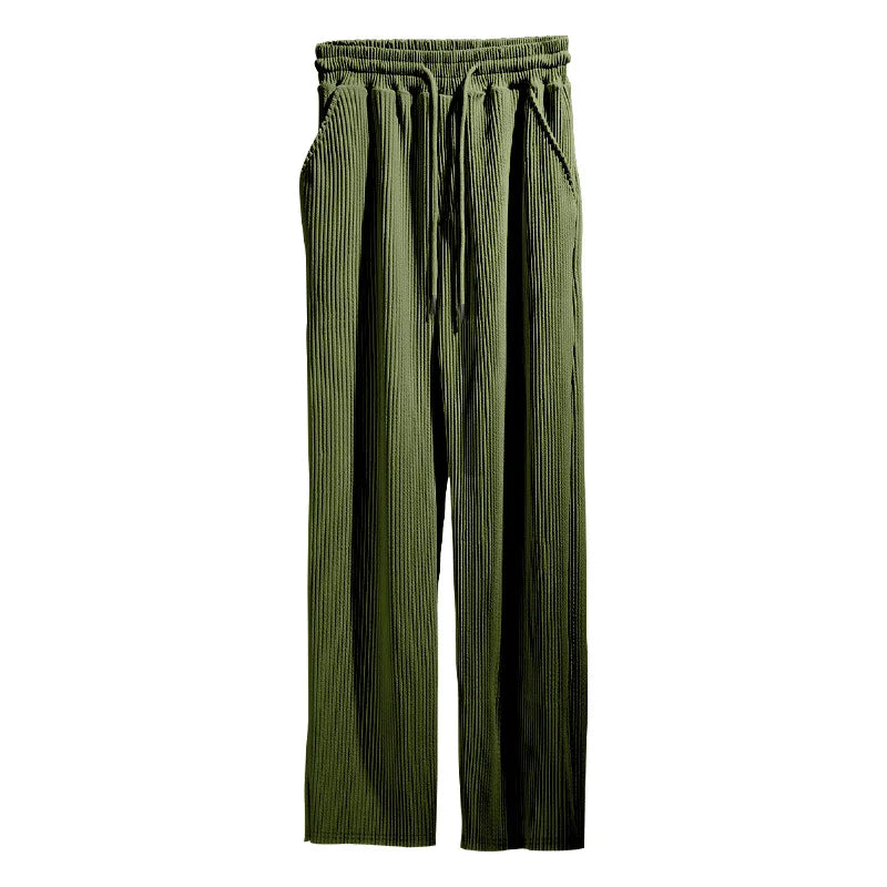 Men's Casual High-Waist Wide-Leg Pants – Loose Fit, Striped, Straight-Leg, Spring & Autumn Style