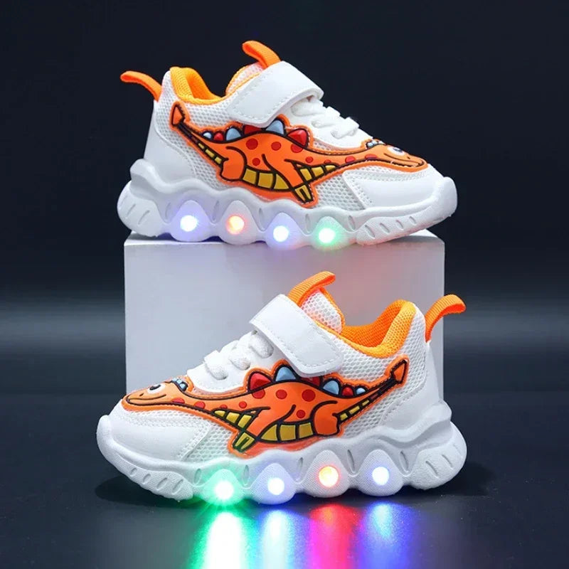 LED Light-Up Kids Sneakers – Breathable Mesh Cartoon Shoes for Boys & Girls