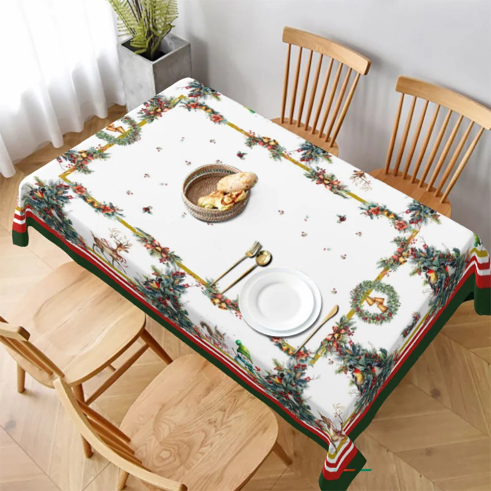Waterproof & Oil-Proof Christmas Tablecloth – Elegant Round or Rectangular Holiday Decoration for Dining Tables