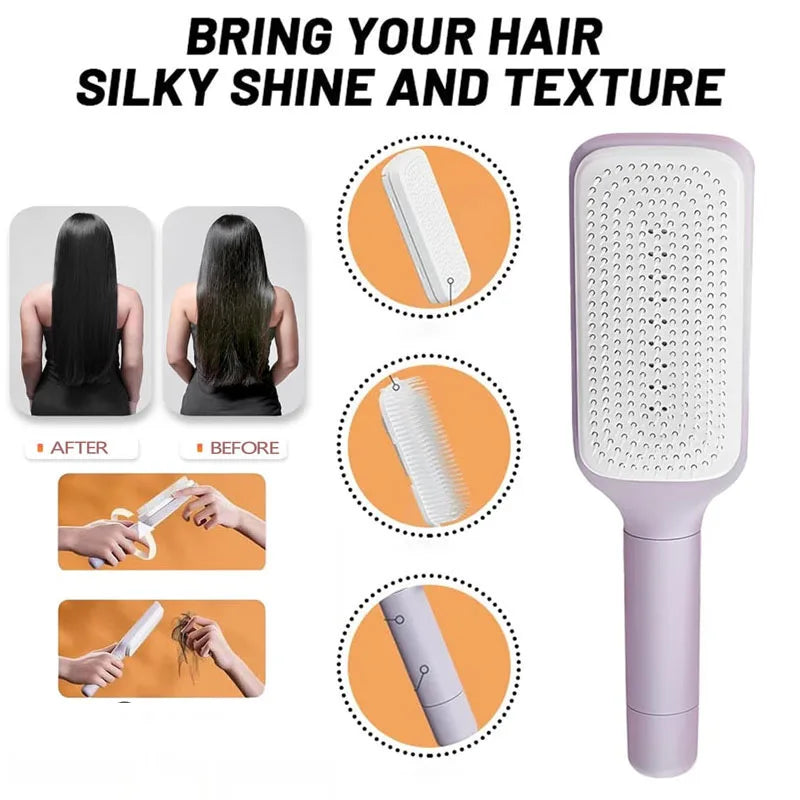 Exclusive Self-Cleaning Hairbrush with Retractable Bristles – Anti-Static Scalp Massager & Easy Hair Removal Comb