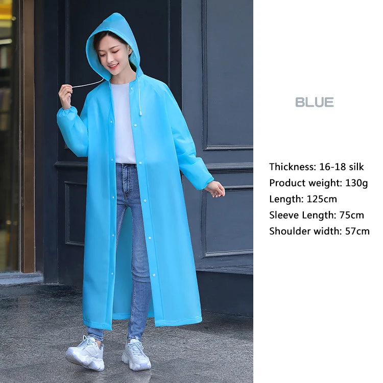 Unisex Long Waterproof Raincoat with Hood – Lightweight EVA Rain Poncho for Adults, Travel, Camping, and Fishing