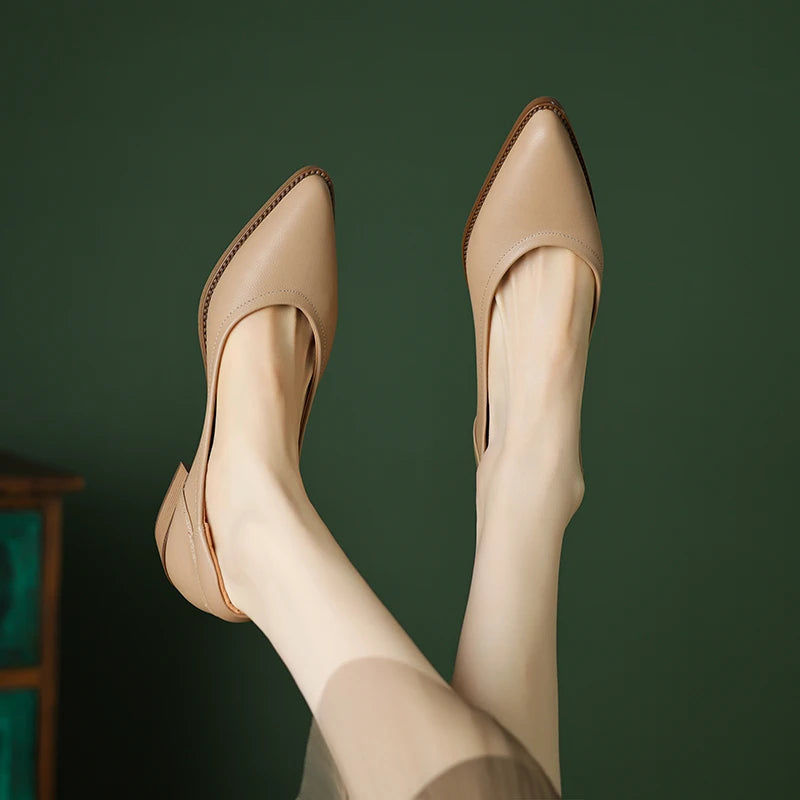 2024 New Women shoes Shallow Genuine Leather Made, Heels, Pointed Toe Summer Shoes