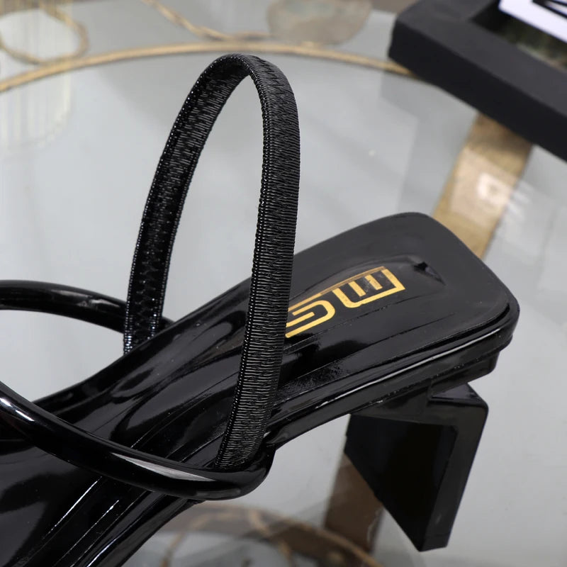 Plus Size Women's Sandals – Elegant Thick Square Heel with Elastic Band Bullet Points shoes