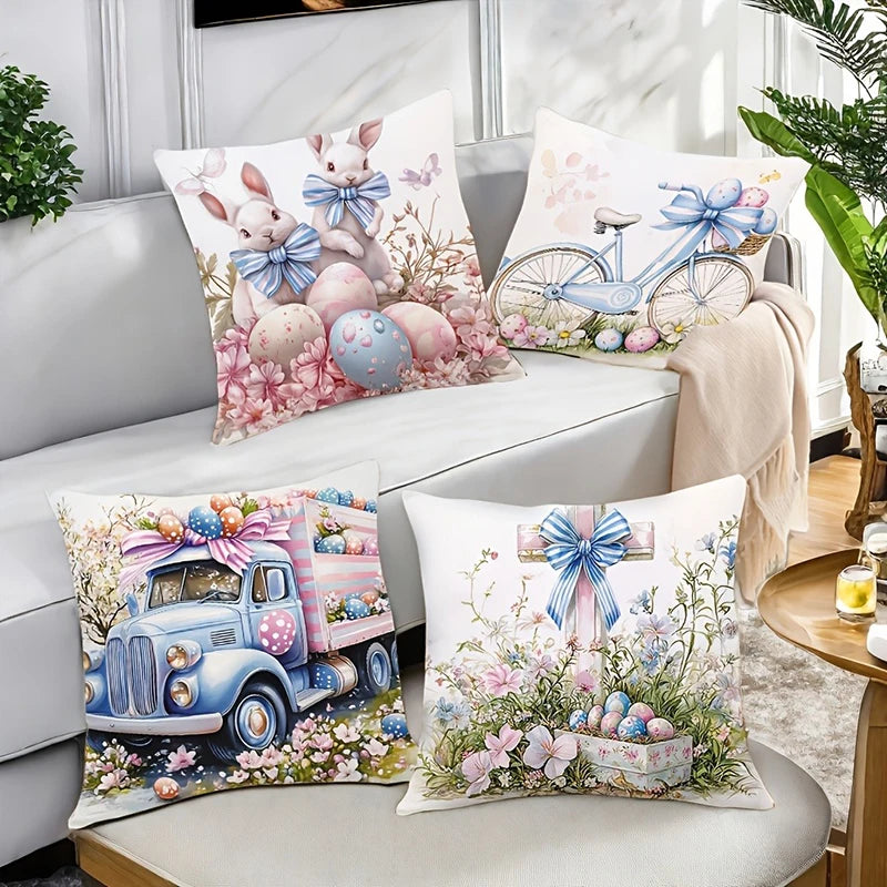 Easter celebration pillowcase modern style cute bunny eggs and floral print suitable for living room decoration