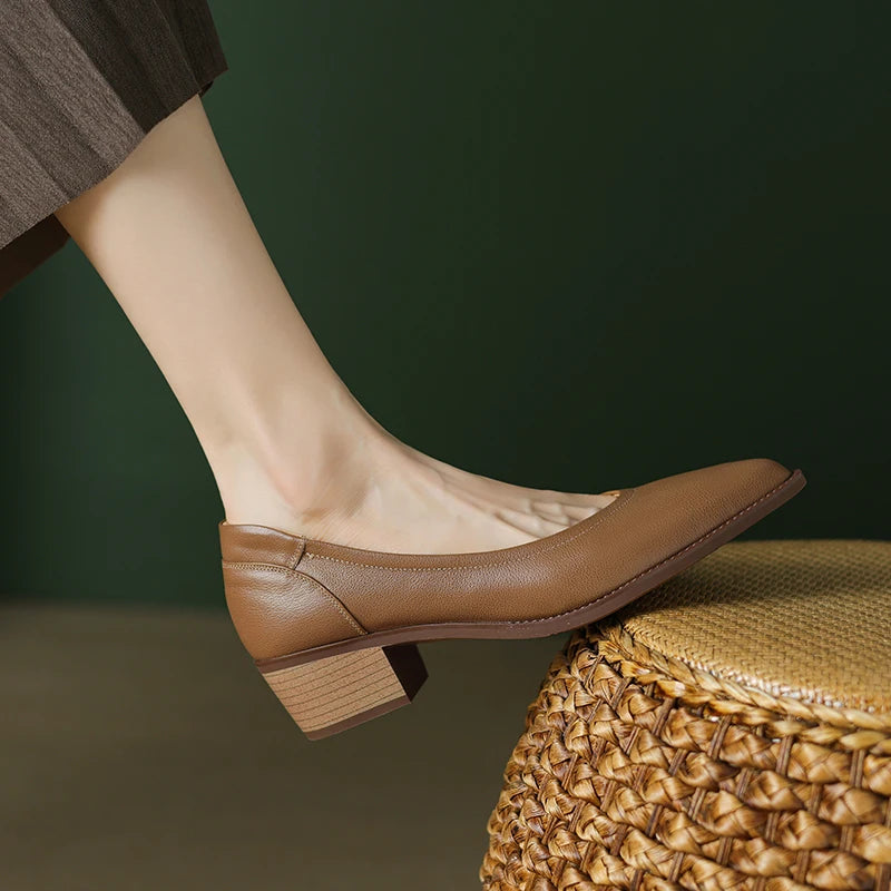 2024 New Women shoes Shallow Genuine Leather Made, Heels, Pointed Toe Summer Shoes