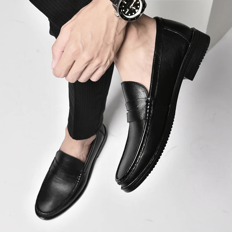 Italian Luxury Penny Men Shoes Male Business Loafers Moccasin Genuine Casual Flats Slip-On Walking Hollow Out Shoes