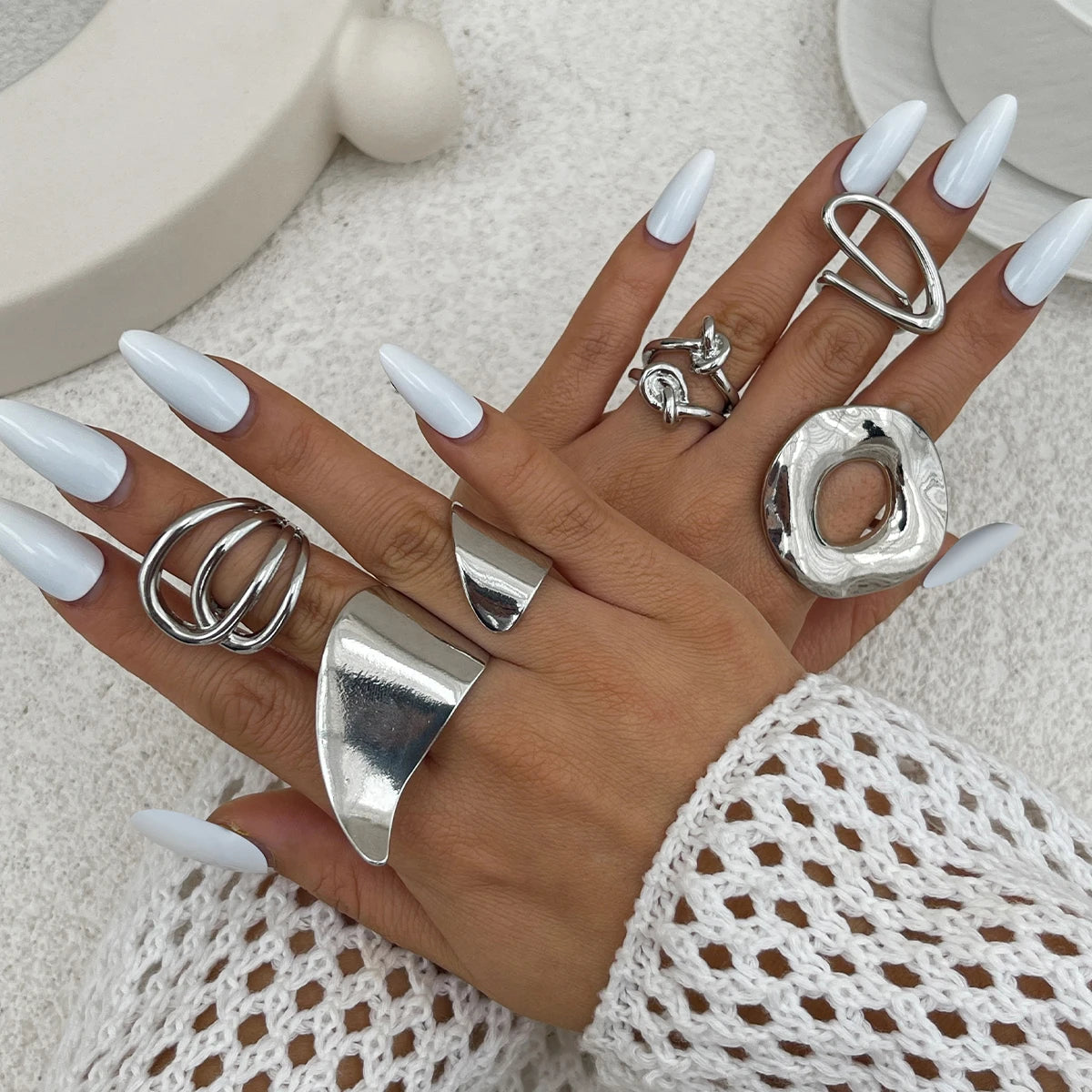 SHIXIN Creative Irregular Geometric Square Round Open Ring for Women Hip Hop Gold Color Adjustable Ring Finger Jewelry 2025 New