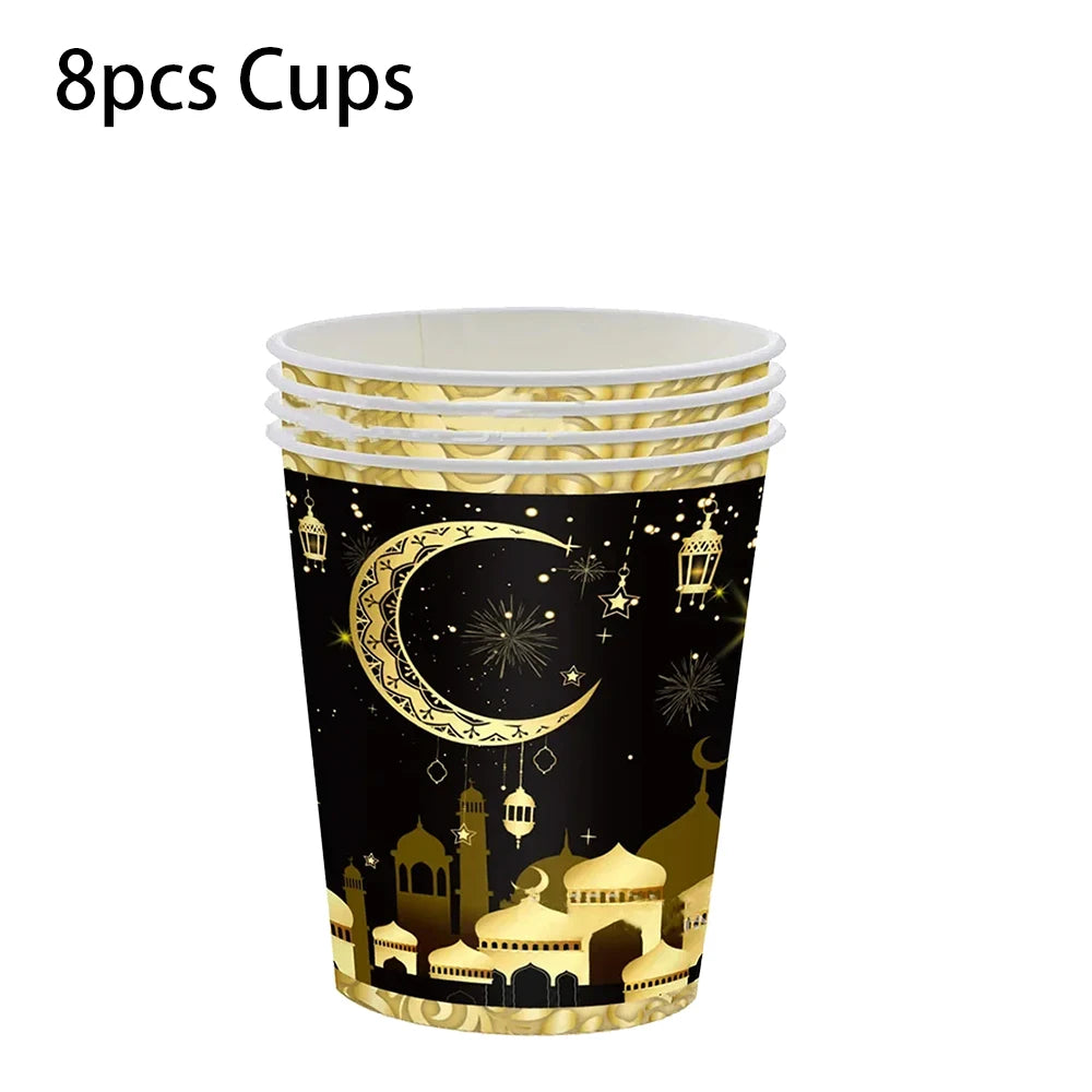 Muslim Islamic Festival Eid Mubarak Napkins Plates Cups Tablecloth Ramadan Kareem Decorations Eid Mubarak party supplies