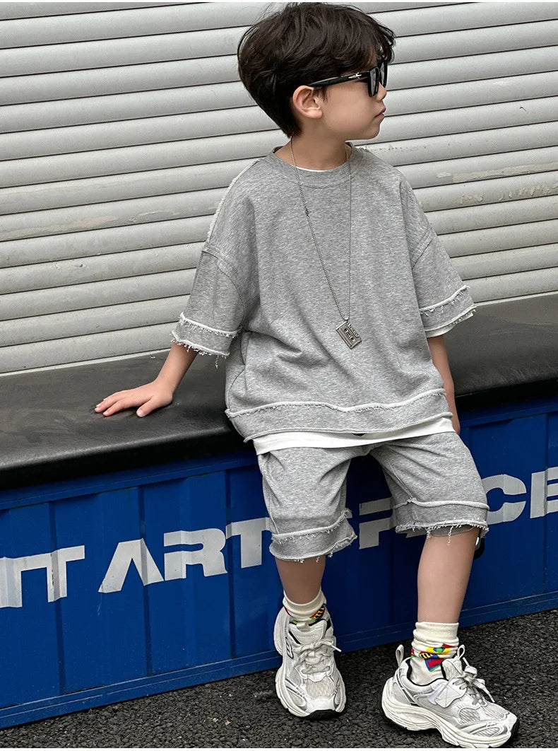Kids Summer Short-Sleeve Shirt and Shorts Set