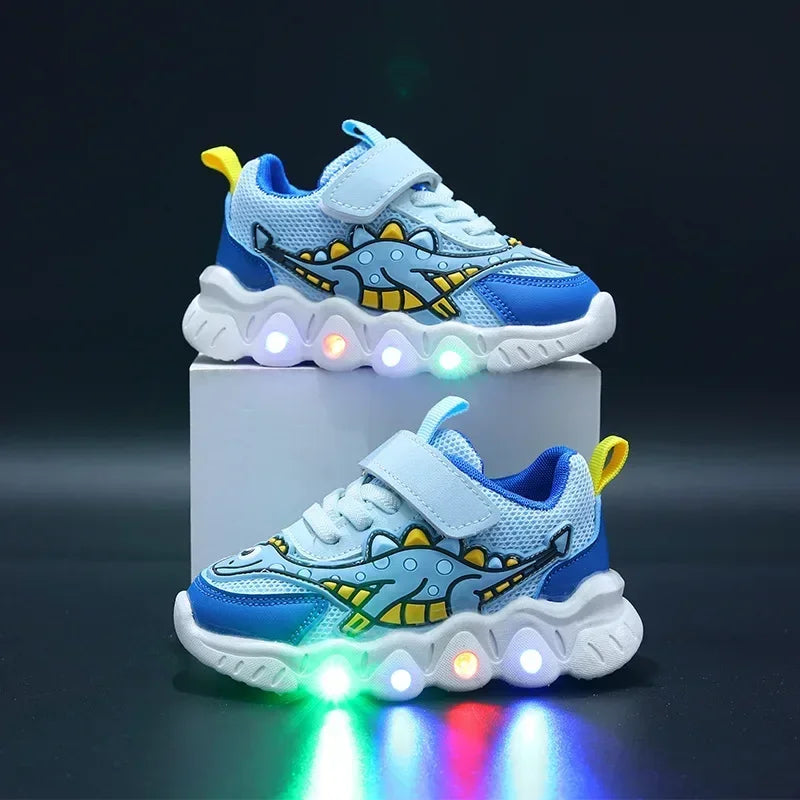 LED Light-Up Kids Sneakers – Breathable Mesh Cartoon Shoes for Boys & Girls
