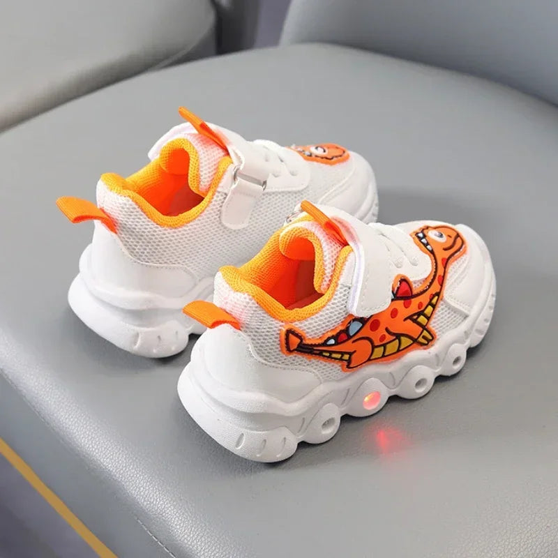 LED Light-Up Kids Sneakers – Breathable Mesh Cartoon Shoes for Boys & Girls
