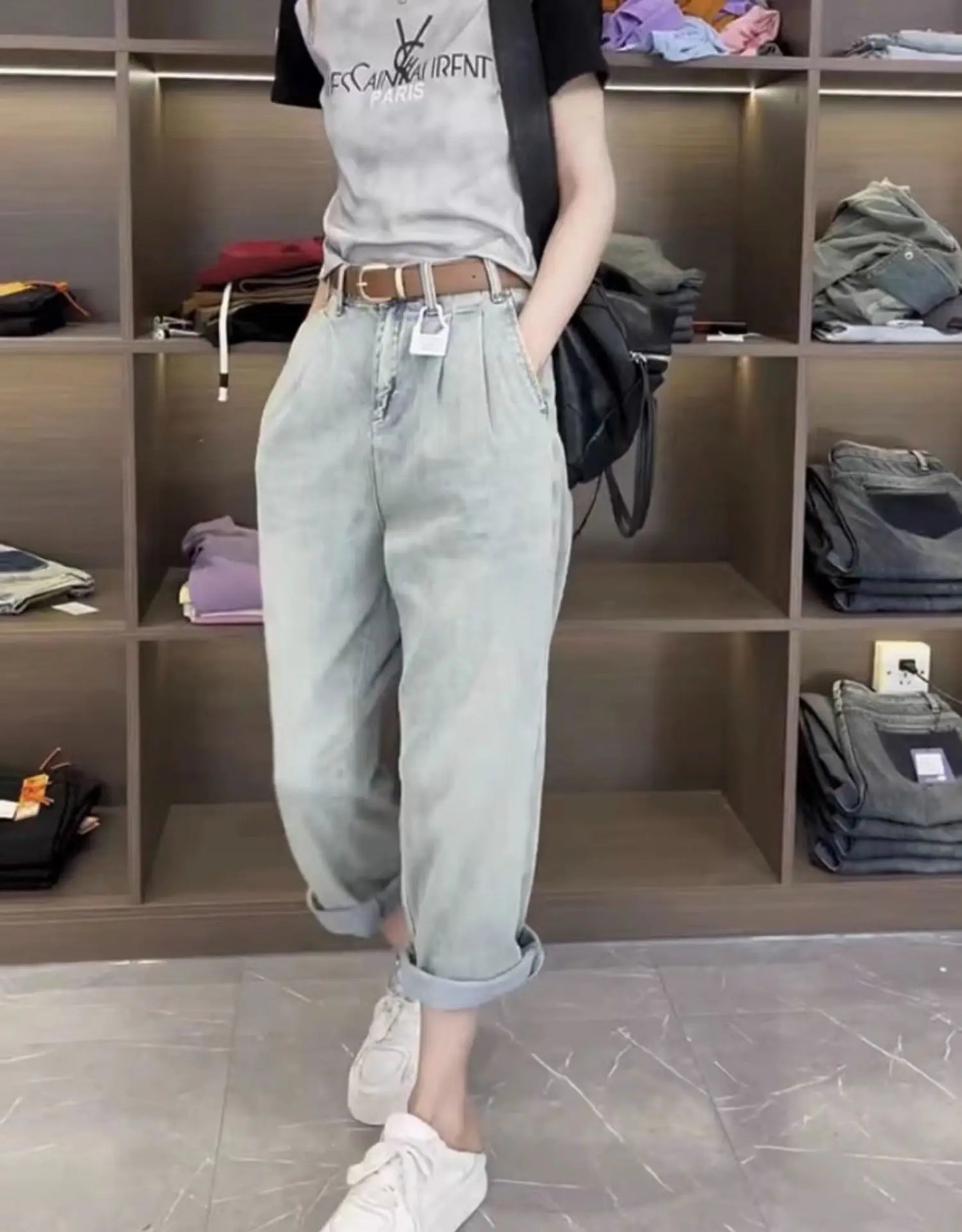 Y2K Harem women’s Jeans  Maxi High Baggy Elegant Bleached 2024 Norm core Fashion Ladies pants