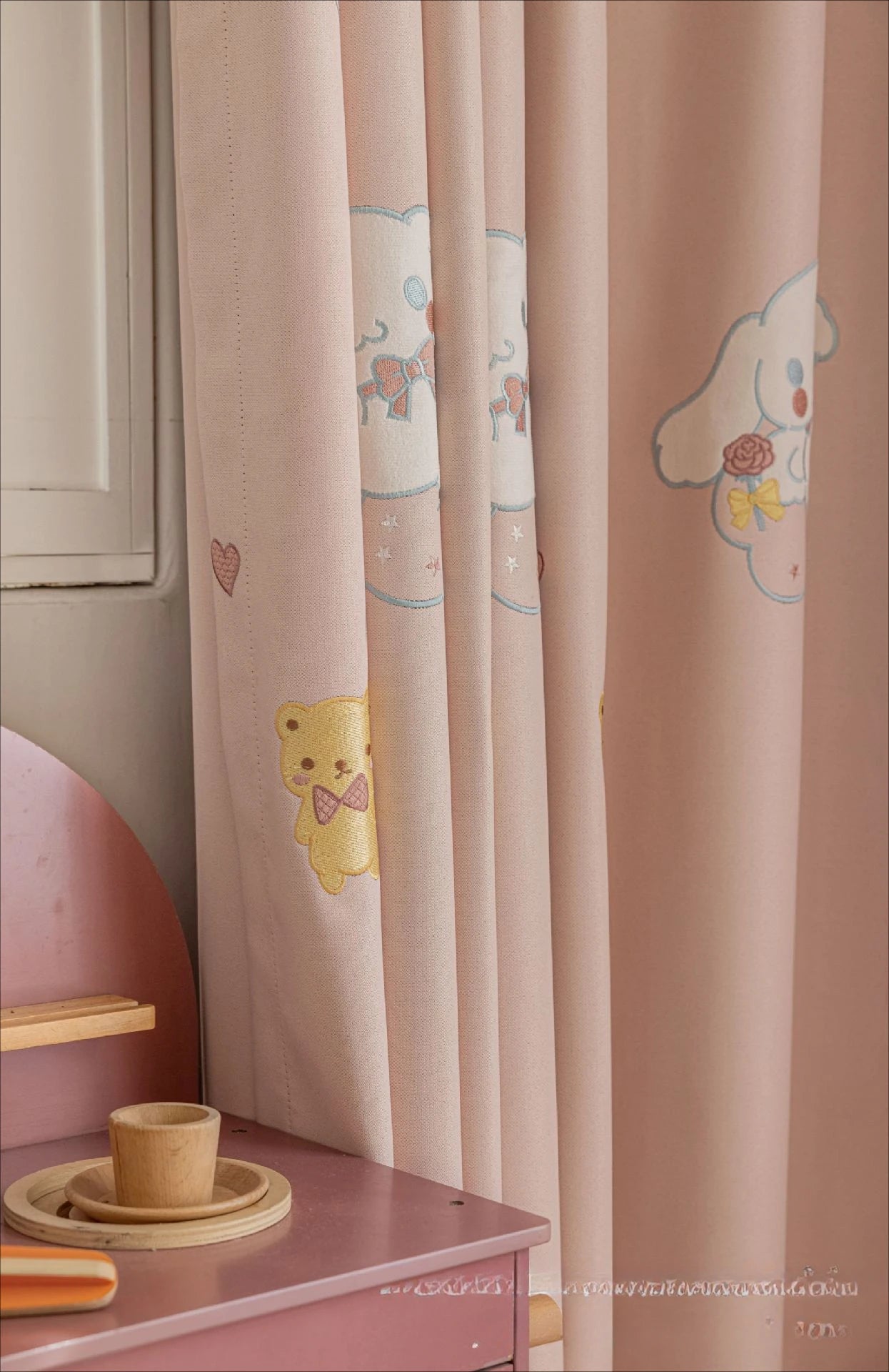 Modern Simple Playful Cartoon Printed Curtains Cute Little Dog Embroidery Blackout for Girls' Rooms Children's Rooms Curtains