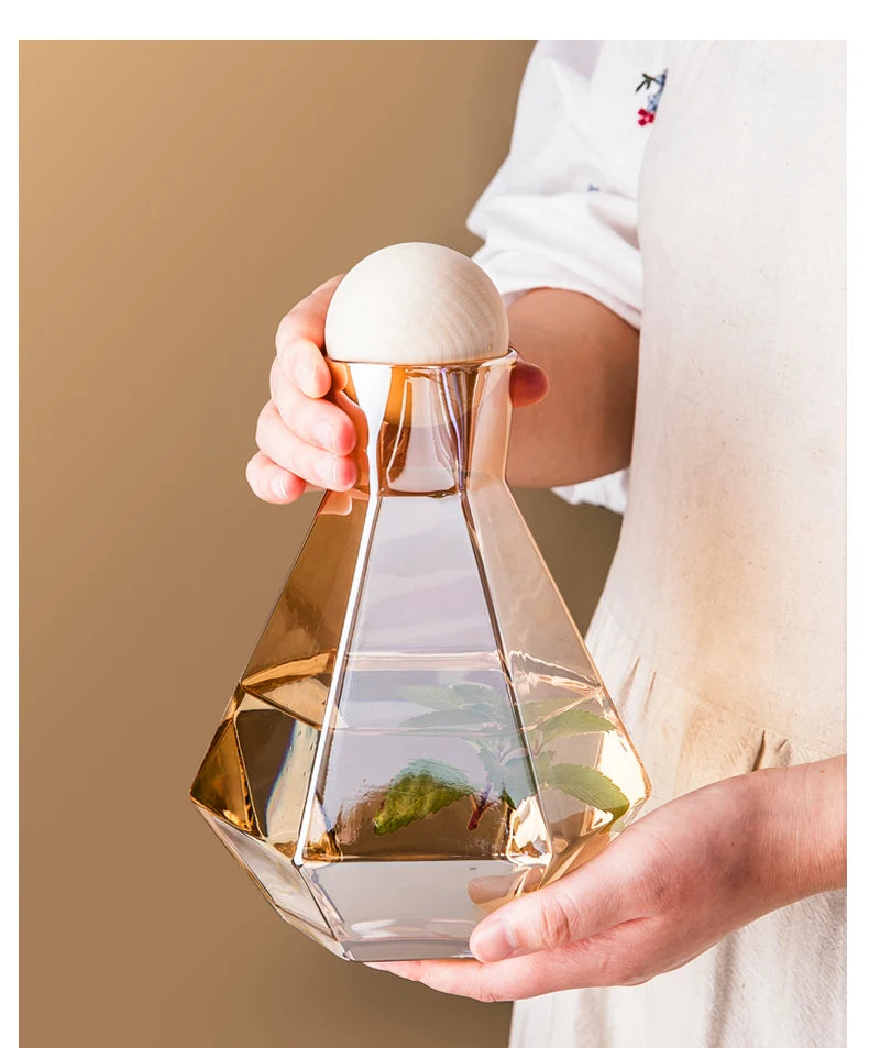 Nordic Creative Glass Diamond Hexagonal Juice Large-capacity Cold Water Bottle Drink Milk Beer Cup Dinner Plate Storage Tray