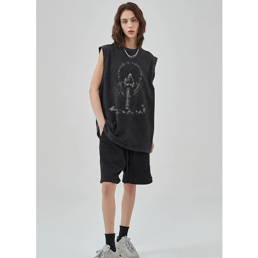 Y2K Tank Tops for Men and Women, 100% Cotton, Vintage Black Men's Clothing, Hip Hop Punk Rock Sleeveless T-shirts, Gothic Vests