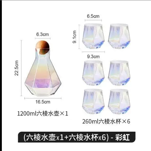 Nordic Creative Glass Diamond Hexagonal Juice Large-capacity Cold Water Bottle Drink Milk Beer Cup Dinner Plate Storage Tray