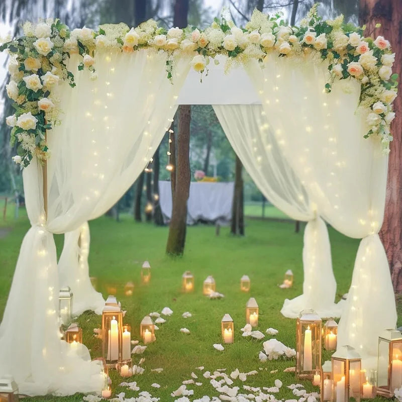 1 Set/2 Pieces Tulle Backdrop Curtains with Lights for Party Wedding Arch Baby Shower Birthday Party Photo Shoot Decorations