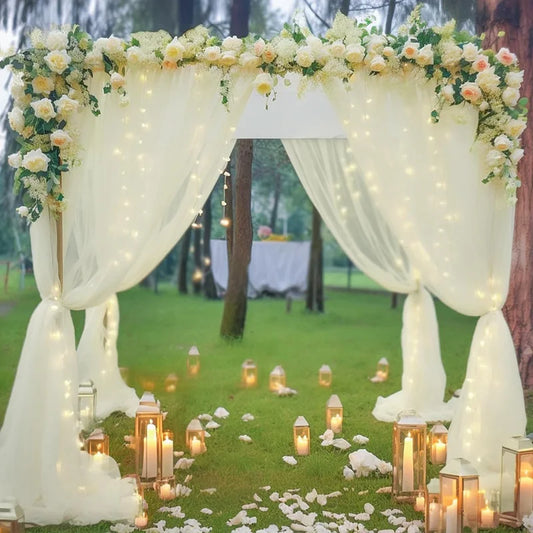 1 Set/2 Pieces Tulle Backdrop Curtains with Lights for Party Wedding Arch Baby Shower Birthday Party Photo Shoot Decorations