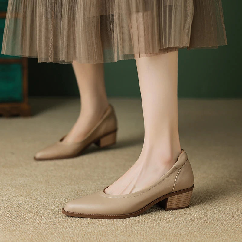 2024 New Women shoes Shallow Genuine Leather Made, Heels, Pointed Toe Summer Shoes