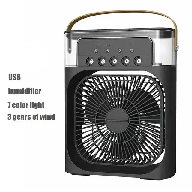 3-in-1 Mini Air Cooler Fan with Humidifier & LED Night Light – Portable USB Desktop Cooling Fan for Home & Office