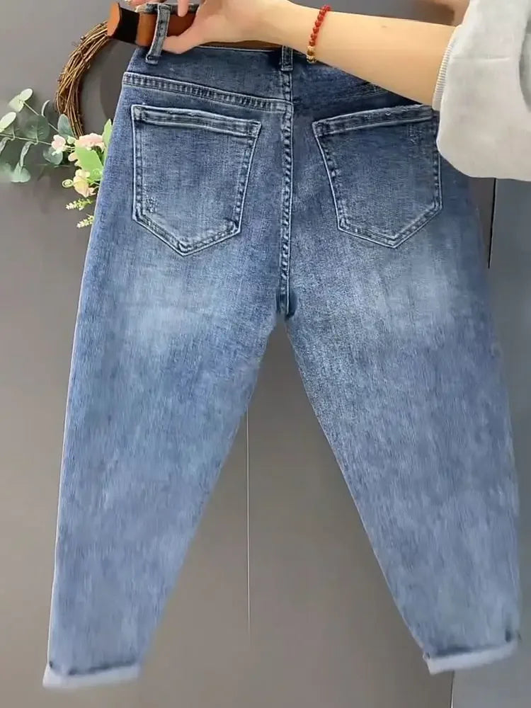 Women's Jeans Loose-fit Slimming Cropped Pants Wide Hips Thick Legs Fashionable