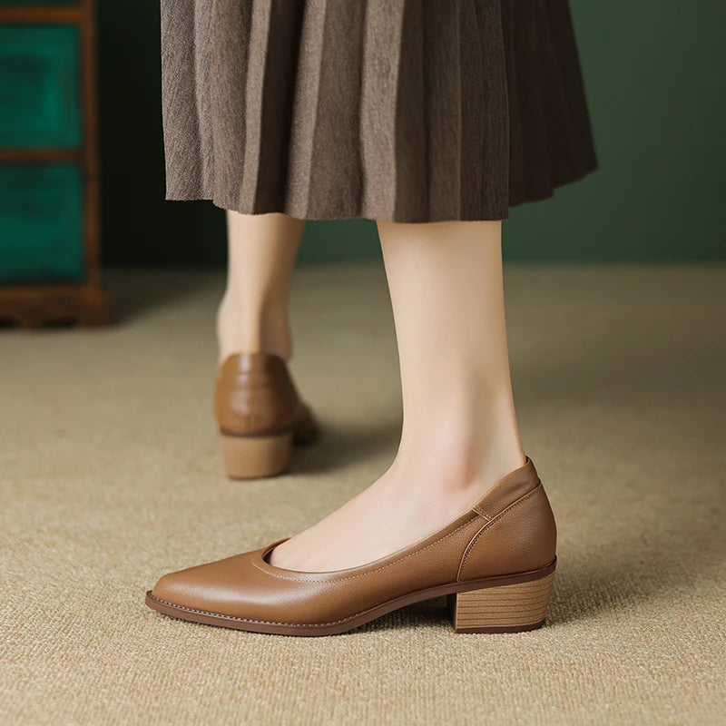2024 New Women shoes Shallow Genuine Leather Made, Heels, Pointed Toe Summer Shoes