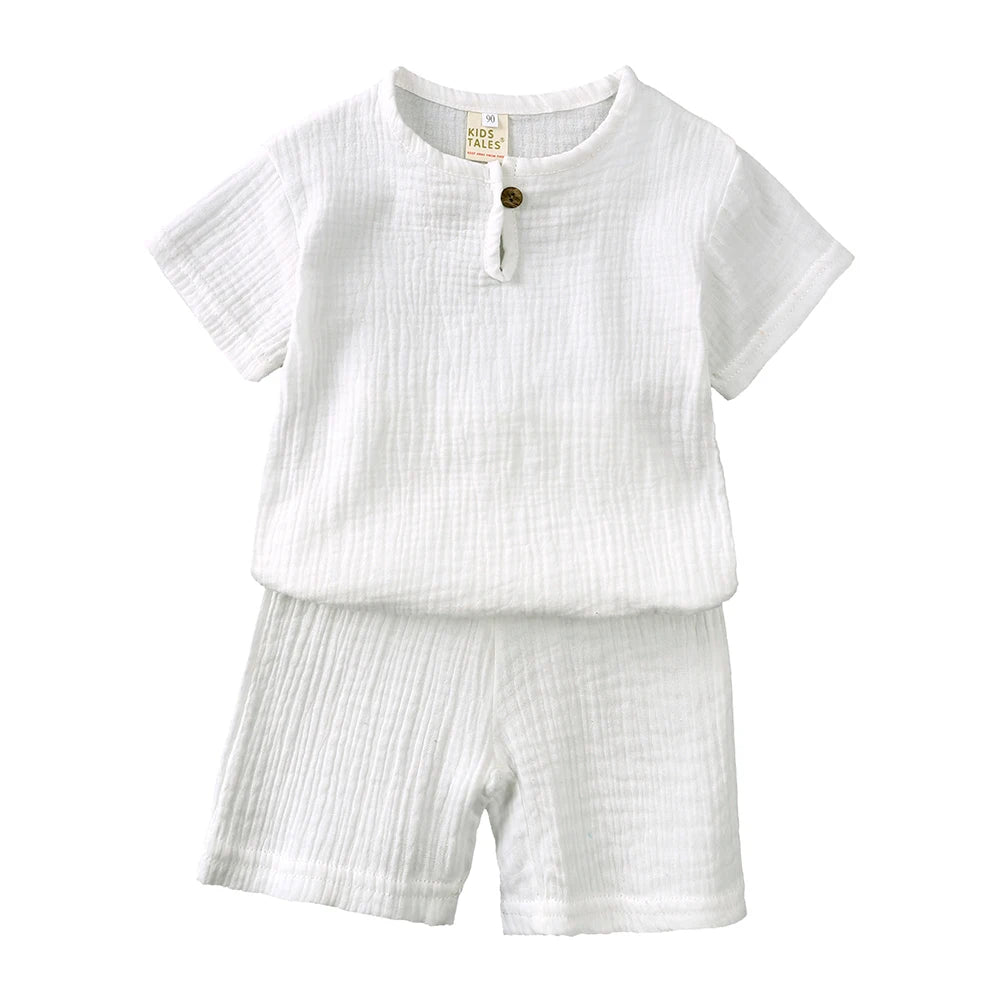 2025 Toddler Summer Boy Girl Outfits Cotton Linen Solid T-shirt Shorts Clothes For Children Korean Casual Breathable Clothes Set
