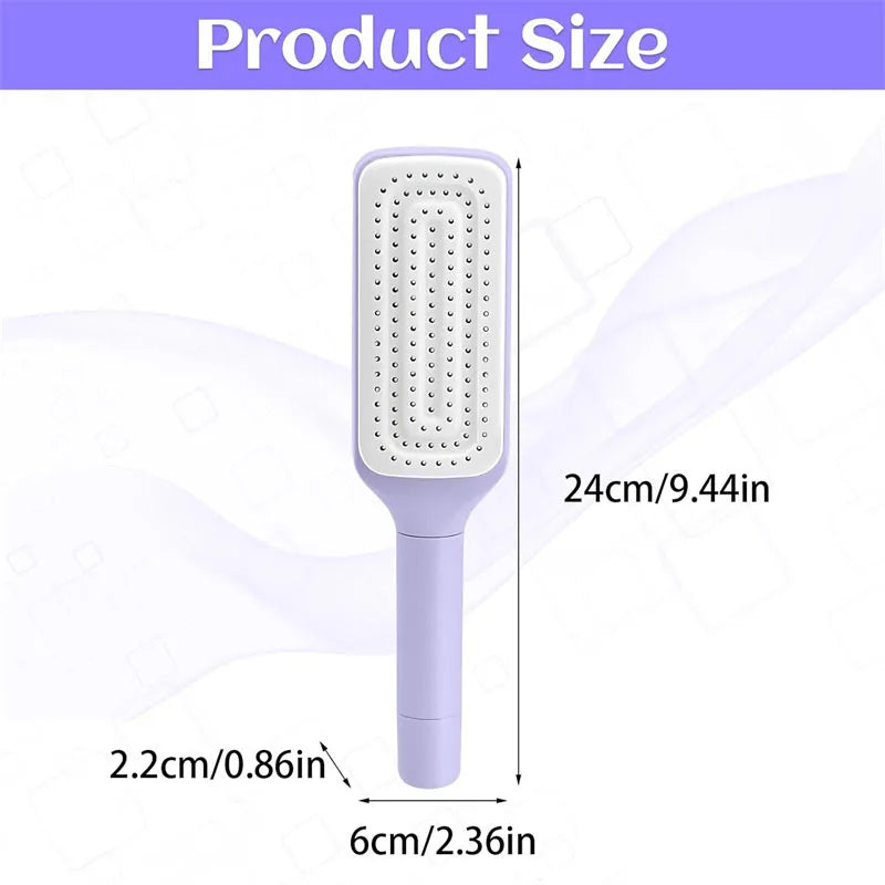 Exclusive Self-Cleaning Hairbrush with Retractable Bristles – Anti-Static Scalp Massager & Easy Hair Removal Comb