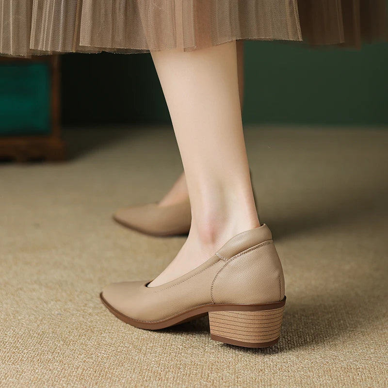 2024 New Women shoes Shallow Genuine Leather Made, Heels, Pointed Toe Summer Shoes