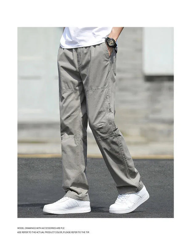 Men's Cargo Pants – Outdoor Casual Cotton Sweatpants, Lightweight and Comfortable, Multi-Pocket Work Style
