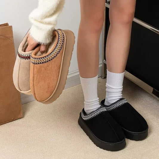 Women's Plush-Lined House Slippers with Decorative Trim and Thick EVA Sole
