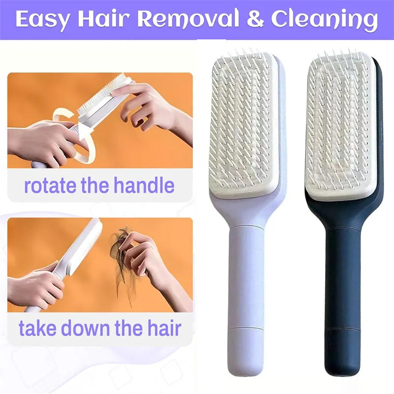 Exclusive Self-Cleaning Hairbrush with Retractable Bristles – Anti-Static Scalp Massager & Easy Hair Removal Comb