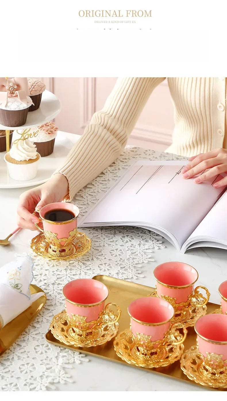 Golden Border Turkish Coffee Cups European Classical Plating Ceramic Cup and Saucer Set Afternoon Tea Set