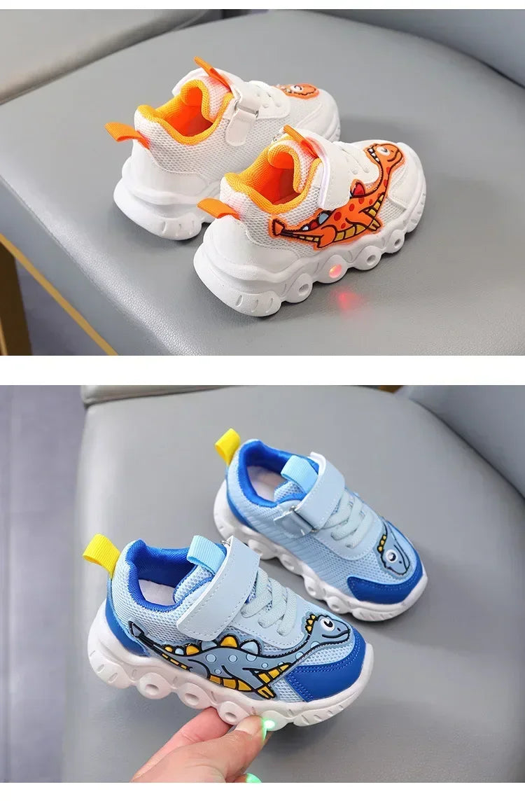 LED Light-Up Kids Sneakers – Breathable Mesh Cartoon Shoes for Boys & Girls