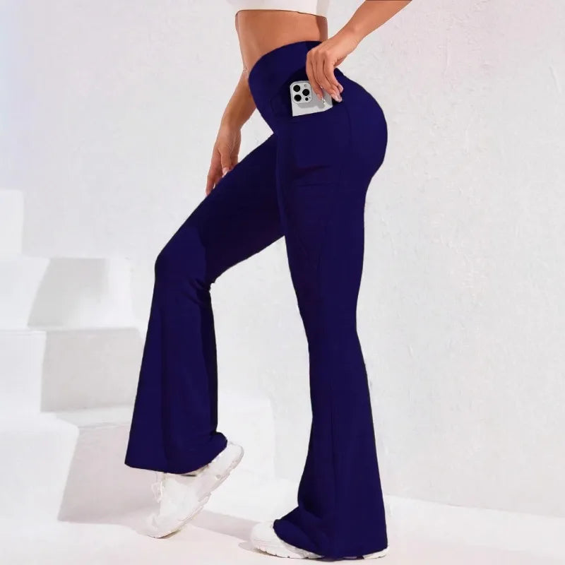 Women's High-Waist Flare Leg Yoga Pants with Pocket