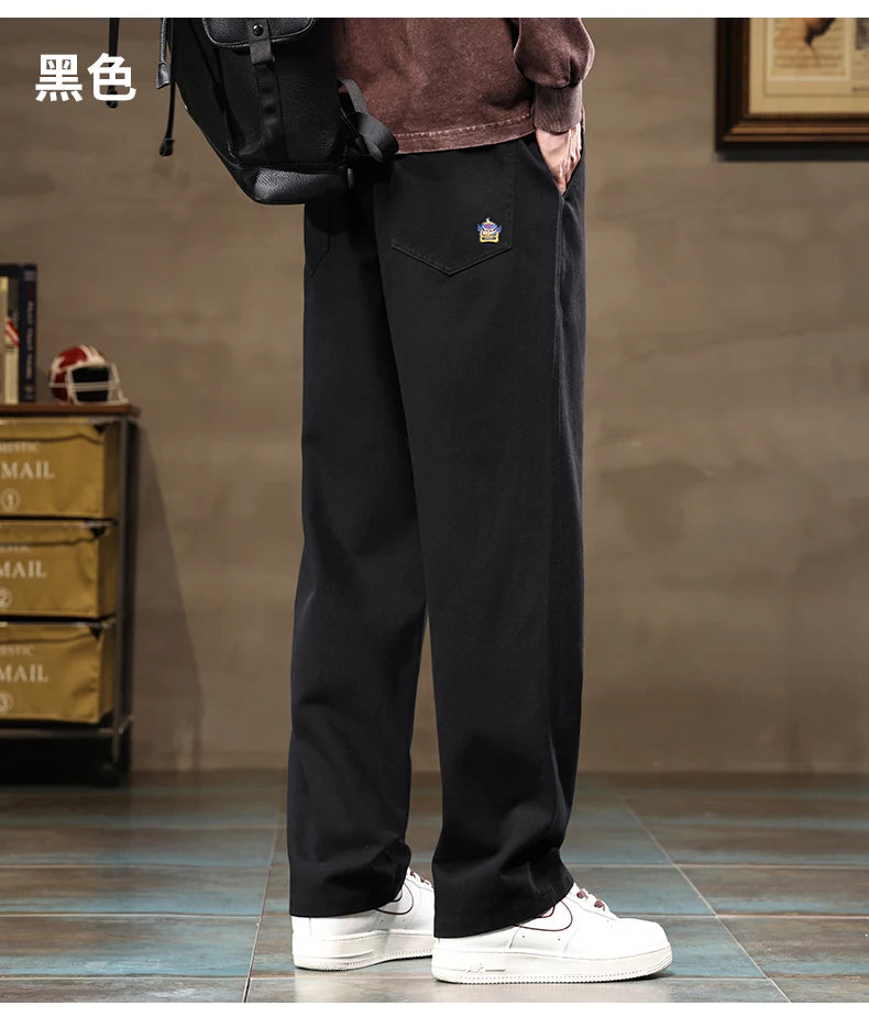 HIQOR Men's Casual Jogger Pants – Loose Straight-Leg Cotton Vintage Cargo Trousers, Solid Color Streetwear