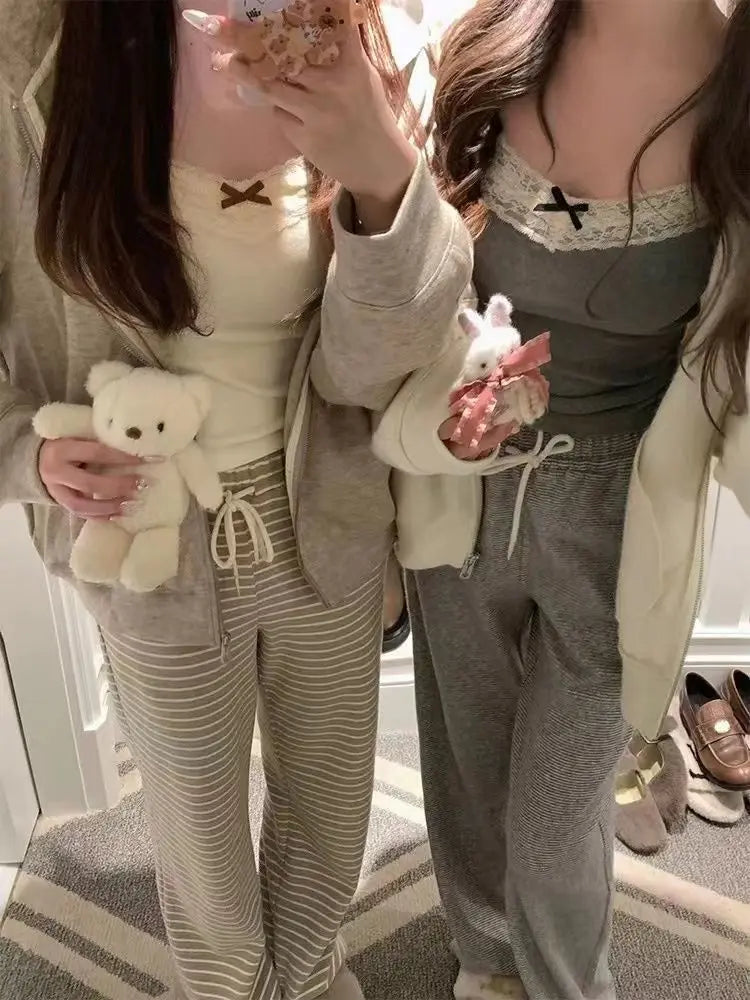 Women Camisole Tank Tops Bow Sleeveless Corset Top with Chest Pad Sweet Lace Patchwork Crop Slim Elegant Lady’s Camis