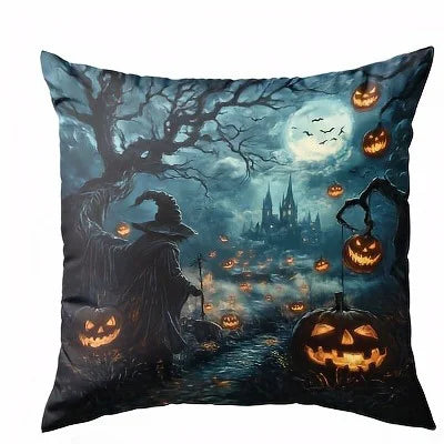 Spooky Halloween Pillowcases – Pumpkin & Enchanted Night Scene Cushion Covers for Holiday Decor and Gifting