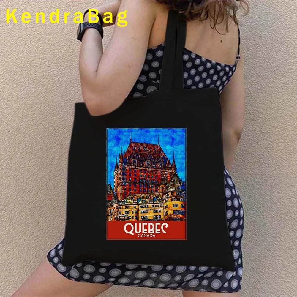 Happy Canada Day Canadian Tourist Gift Montreal Vancouver Toronto City Landscape Quebec Skyline Canvas Totes Bag Cotton Handbags