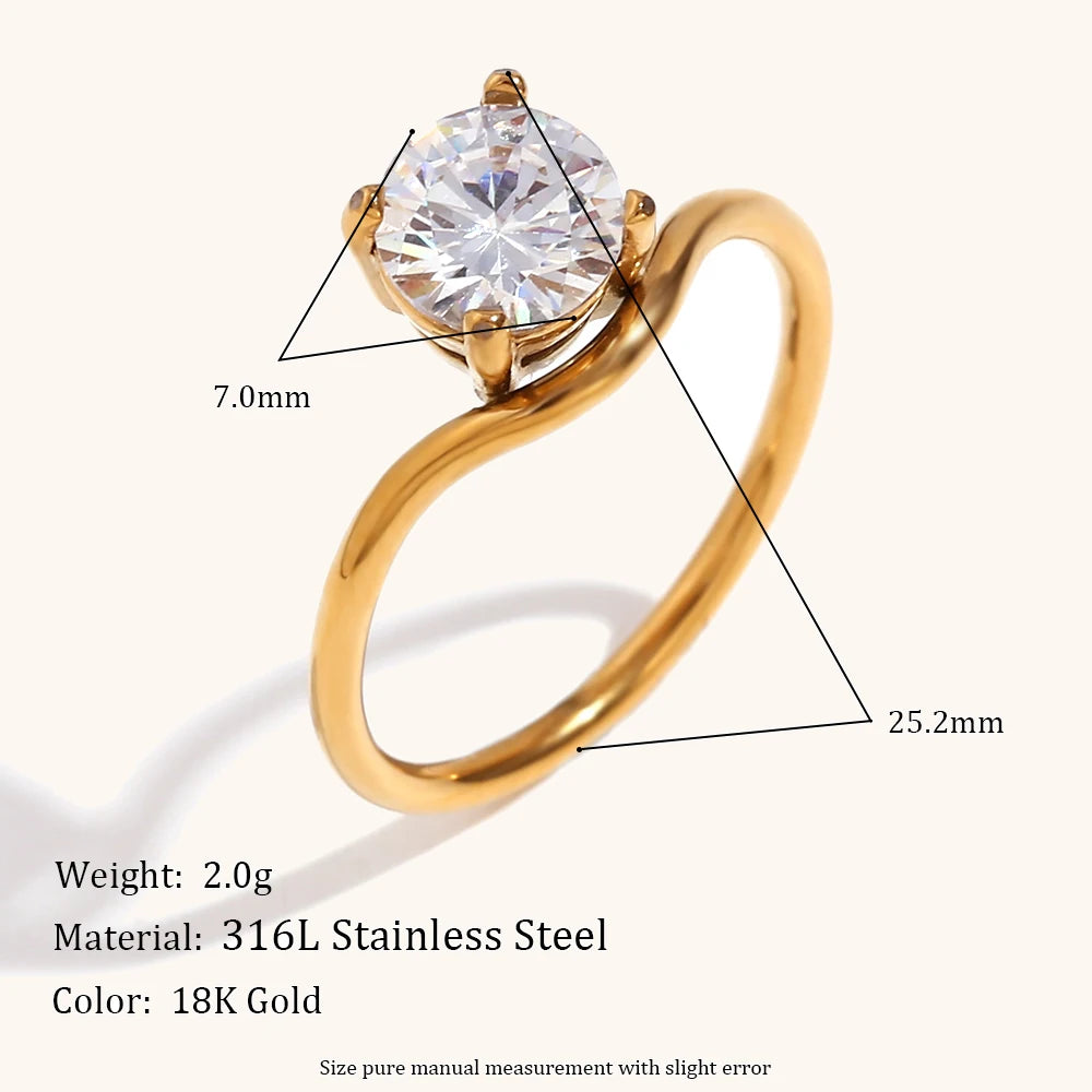 Luxury Water Drop Cubic Zirconia Stainless Steel Ring – 18K Gold Plated