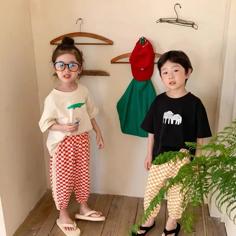 Summer Kids Cartoon Print Short Sleeve TShirt Boys And Girls Casual Fashion Cute Round Neck Tops Toddler Simple Versatile Tees