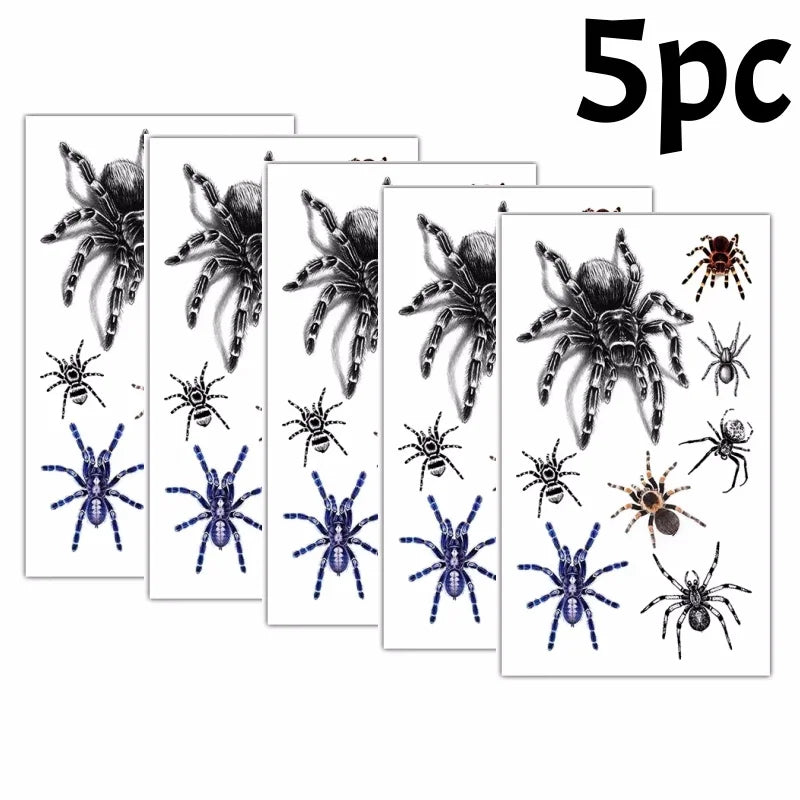Spider Temporary Tattoo Stickers with Realistic Arachnid Designs for Halloween Costumes, Gothic Party Looks and Festival Body Art