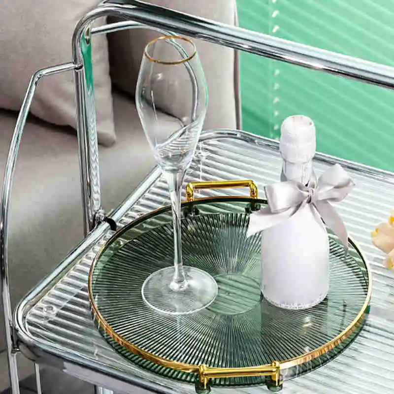 Tea Dessert Fruit Storage Tray Living Room Kitchen Dinner Plate with Golden Handle Household