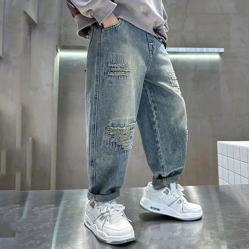 Autumn Boys' Loose Fit Jeans – Kids Baggy Denim Pants for Ages 4-14