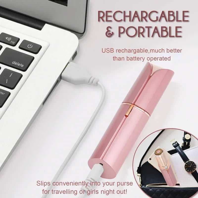 USB Charging Epilator – Facial Hair Removal & Eyebrow Trimmer for Women | Lipstick-Style Mini Electric Shaver