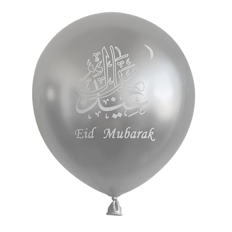10pcs Eid Mubarak Latex Balloons Chrome Metal Gold Silver 10inch Balloon Ramadan Kareem Decoration Muslim Islamic Party Supplies