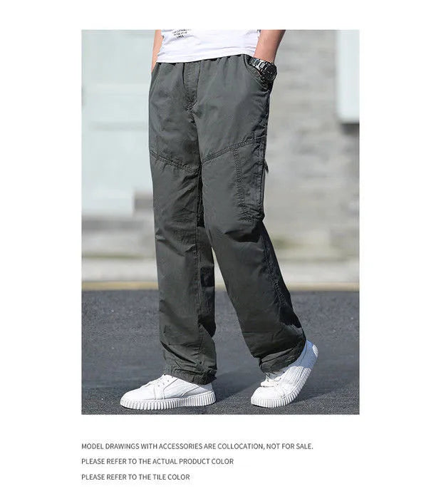 Men's Cargo Pants – Outdoor Casual Cotton Sweatpants, Lightweight and Comfortable, Multi-Pocket Work Style
