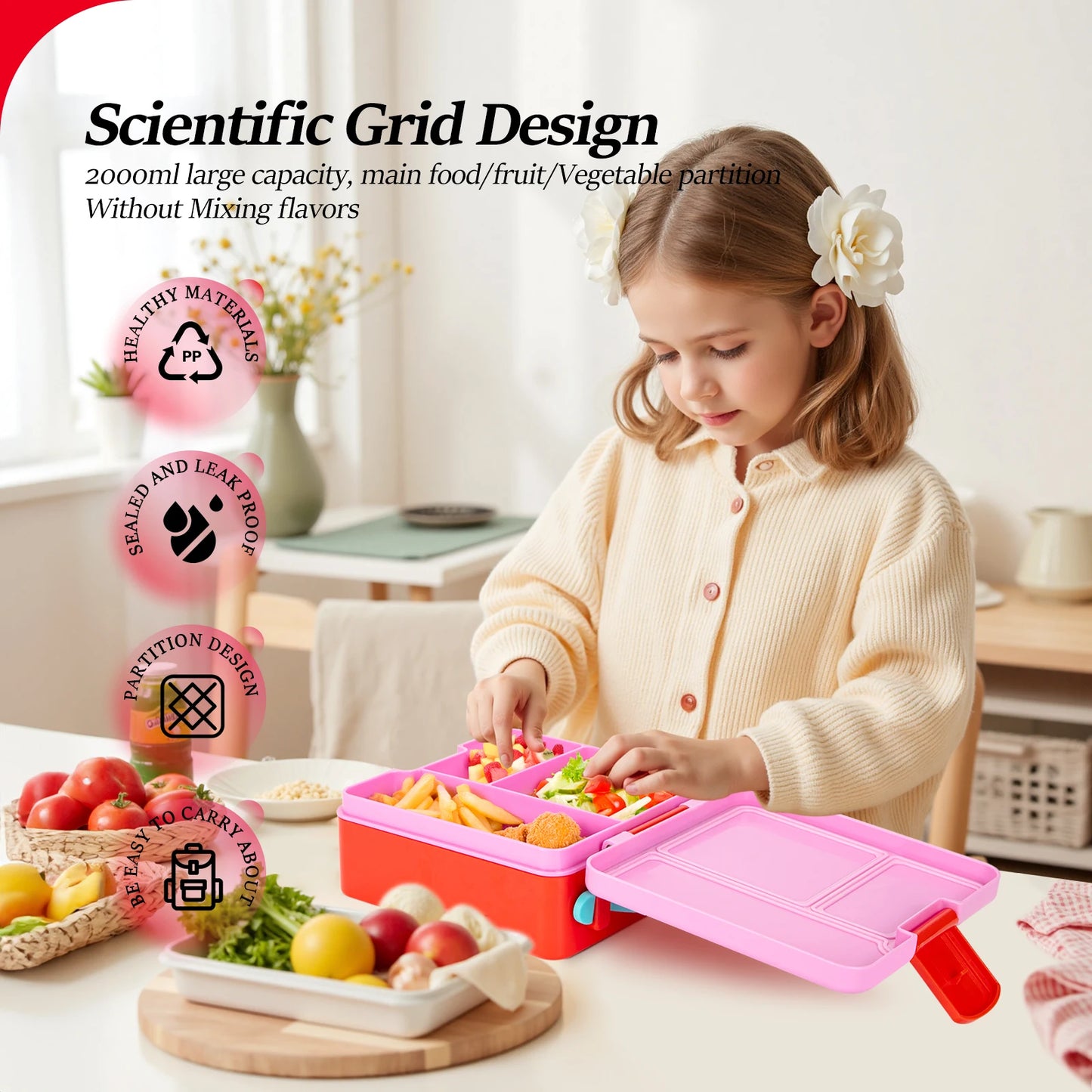 Adorable Leakproof Bento Lunch Box – Microwavable, Divided – For Kids, Teens, and Adults