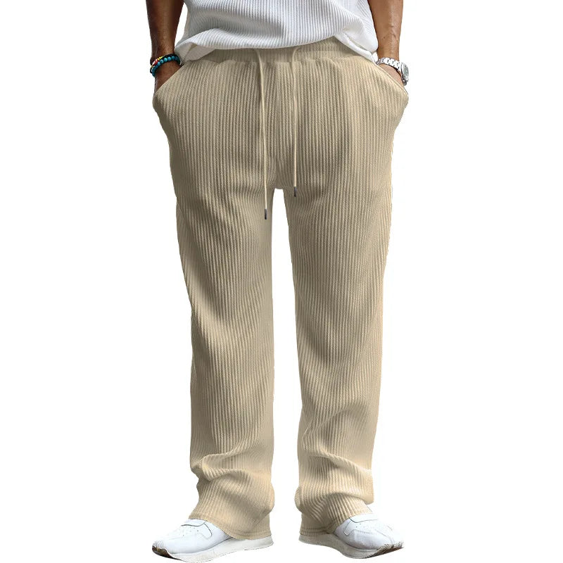 Men's Casual High-Waist Wide-Leg Pants – Loose Fit, Striped, Straight-Leg, Spring & Autumn Style