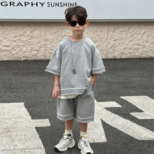 Kids Summer Short-Sleeve Shirt and Shorts Set
